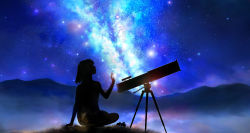 00 1girl arm_support arm_up grass highres long_hair mountain night night_sky original outdoors sitting sky star_(sky) starry starry_sky