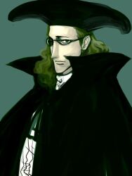 1boy black_eyes black_hat closed_mouth commentary hat long_hair looking_at_viewer male_focus miluku1122 one_piece round_eyewear simple_background solo van_augur