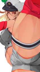 1girl armpits blonde_hair cameltoe clover dark-skinned_female dark_skin foreshortening four-leaf_clover guilty_gear guilty_gear_strive hat high_kick highres kicking navel ramlethal_valentine shorts spread_legs white_shorts