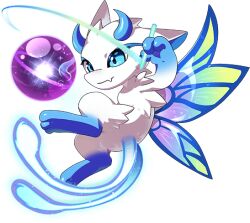 1other blue_eyes cometdragon_(dragon_village) dragon dragon_village_(series) dragon_village_collection fairy_wings flying furry game_cg holding holding_pen multiple_tails official_art pen planet solo tail third-party_source transparent_background wings