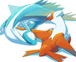 blue_wings closed_eyes dragon full_body gen_3_pokemon highres keruasu0629 latias latios legendary_pokemon nintendo no_humans pokemon pokemon_(creature) red_wings simple_background sleeping white_background wings