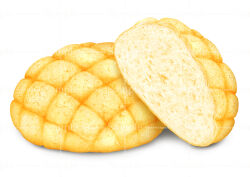 absurdres bread commentary_request food food_focus gyuunyuu_oume highres melon_bread no_humans original sample_watermark simple_background watermark white_background