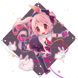 Rule 34 | 1girl, animal ears, black boots, boots, full body, gloves, heart, heart of string, indie virtual youtuber, open mouth, pink hair, rabbit, rabbit ears, red eyes, running, short eyebrows, sleeveless, solo, thick eyebrows, thigh boots, tomari mari, twintails, virtual youtuber, white gloves, zudzuki