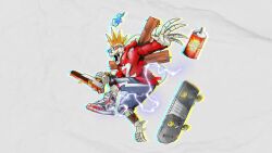 3d_glasses bandages digimon digimon_(creature) electricity grave gun highres original skates skeleton solo spray weapon zombiemon