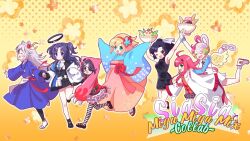 6+girls ahoge animal_ears arm_up arms_up beatmania_iidx beatmania_iidx_12_happy_sky belt belt_pouch bemani black_dress black_footwear black_gloves black_hair black_skirt blonde_hair blue_archive blue_dress blue_eyes blue_necktie breasts character_request china_dress chinese_clothes claws closed_eyes collared_shirt copyright_request dress eyepatch floral_print flower food formal_clothes frilled_skirt frills gloves green_eyes grey_hair hair_between_eyes hair_flower hair_ornament hairband halo hand_on_another&#039;s_shoulder hayasaka_mirei holding holding_food holding_hands hood hood_up hoodie ice_cream id_card idolmaster idolmaster_cinderella_girls idolmaster_cinderella_girls_starlight_stage jacket japanese_clothes jewelry jumping kimono leg_up long_coat long_sleeves looking_ahead mary_janes medium_breasts miniskirt multicolored_hair multiple_girls necklace necktie obi okobo one_eye_closed one_piece open_clothes open_jacket open_mouth parted_bangs parted_lips pink_hair plaid_clothes plaid_skirt platform_sandals pleated_skirt pop&#039;n_music pouch purple_hair red_eyes ribbon sandals sash shirt shoes short_dress sidelocks sigsig_(bemani) skirt sleeves_past_wrists socks split-color_hair striped_clothes striped_thighhighs suit sundae tekona thighhighs two-sided_fabric two-sided_jacket two-tone_hair uta_(one_piece) white_belt white_dress white_shirt wide_sleeves wings yuuka_(blue_archive)