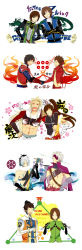 6+boys ^_^ abs arm_around_neck arrow_(projectile) bad_id bad_pixiv_id blonde_hair brown_hair chosokabe_motochika_(sengoku_basara) chousokabe_motochika_(sengoku_basara) chousokabe_motochika_(sengoku_musou) closed_eyes crossed_arms crossover date_masamune_(sengoku_basara) date_masamune_(sengoku_musou) dragon eyepatch closed_eyes gauntlets grin hachimaki hands_in_pockets handshake hat headband highres instrument long_hair long_image maeda_keiji maeda_keiji_(sengoku_basara) maeda_keiji_(sengoku_musou) male_focus mouri_motonari mouri_motonari_(sengoku_musou) multiple_boys name_connection navel no_headwear no_headwear open_mouth ponytail sanada_yukimura_(sengoku_basara) sanada_yukimura_(sengoku_musou) sen_nai sengoku_basara sengoku_musou shamisen smile tall_image tattoo torii white_background white_hair