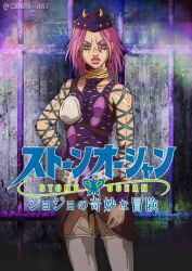 Rule 34 | 1girl, breasts, eyelashes, fake horns, fishnets, genda art, hat, highres, horned hat, horned headwear, horns, jojo no kimyou na bouken, lipstick, makeup, medium breasts, narciso anasui, pink hair, stone ocean