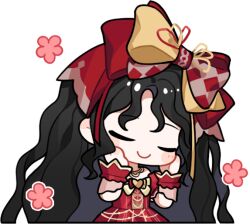 Rule 34 | 1girl, argyle bow, argyle bowtie, argyle clothes, artist request, black hair, blush stickers, bow, bowtie, chibi, closed eyes, closed mouth, crimson rhapsody (infinity nikki), cropped legs, dress, flower, frilled sleeves, frilled wrist cuffs, frills, gown, hair bow, hair ribbon, hands on own cheeks, hands on own face, happy, head tilt, hime lolita, infinity nikki, jewelry, large bow, lolita fashion, long hair, necklace, nikki (series), off-shoulder dress, off shoulder, official art, pink flower, puffy short sleeves, puffy sleeves, red bow, red bowtie, red dress, red ribbon, red wrist cuffs, ribbon, short sleeves, sidelocks, smile, solo, transparent background, two-tone bow, two-tone bowtie, two-tone ribbon, very long hair, wavy hair, wrist cuffs, yellow bow, yellow bowtie, yellow ribbon