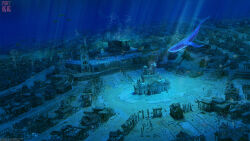 3d abandoned arsenixc artist_name before_and_after building city column commentary commentary_request copyright_logo copyright_name copyright_notice crystal day english_commentary fish flood highres light_rays mixed-language_commentary nikki_(series) no_humans ocean official_art pillar ruins scenery school_of_fish shining_nikki sunbeam sunlight too_many too_many_fish tower transparent_animal underwater variant_set whale