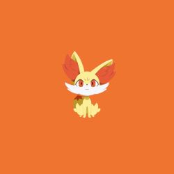 :3 afuron closed_mouth fennekin full_body gen_6_pokemon happy highres nintendo no_humans orange_background pokemon pokemon_(creature) pokemon_focus simple_background sitting smile solo