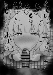 1boy 1girl :&gt;= bar_censor blonde_hair blush bow breasts censored erection fellatio gloves greyscale hair_bow hetero kurotama large_breasts long_hair looking_at_viewer magia_sulfur magical_girl mahou_shoujo_ni_akogarete monochrome nose_blush open_mouth oral penis pointless_censoring pov pov_crotch saliva simple_background skirt solo_focus sound_effects sweat tile_floor tiles toilet toilet_stall tongue tongue_out