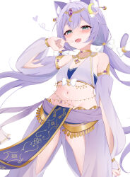 1girl absurdres ahoge angel angel_wings arabian_clothes arms_behind_back beach blue_eyes blurry blush breasts collarbone covered_navel day depth_of_field fake_wings feathered_wings feathers flower hair_flower hair_ornament halo harpy highres l.os long_hair looking_at_viewer low_twintails maimai_(game) monster_girl multiple_wings name_tag one-piece_swimsuit outdoors palm_tree pink_wings salt_(maimai) school_swimsuit sky small_breasts solo spread_wings standing stomach swimsuit tree twintails white_wings wings