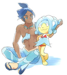 Rule 34 | 10s, blue eyes, blue hair, dark skin, gen 5 pokemon, goggles, gym leader, image sample, kurochiroko, male focus, marlon (pokemon), nintendo, pixiv sample, pokemon, pokemon (creature), pokemon bw2, simipour, tan