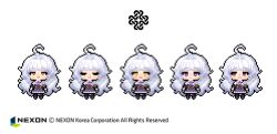 1girl ahoge celtic_knot grey_hair long_hair lowres mabinogi multiple_expressions official_art pixel_art rowan_(mabinogi) simple_background white_background yellow_eyes