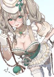 1girl aia_amare aia_amare_(4th_costume) aiadmirer_(aia_amare) aqua_eyes blonde_hair blush bow braid breasts cleavage dirndl eisei_neko foreshortening german_clothes glasses gloves hair_bow hair_ornament hand_on_own_hip hat highres large_breasts looking_at_viewer multiple_hair_bows nijisanji nijisanji_en open_mouth smile star_(symbol) star_hair_ornament thighhighs twin_braids virtual_youtuber white_gloves white_thighhighs