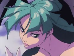1990s_(style) 1girl animated animated_gif bat_wings breasts capcom cleavage clothing_cutout collarbone darkstalkers demon_girl demon_wings female_focus green_eyes green_hair head_wings heart heart_cutout highleg highleg_leotard large_breasts leotard long_hair matching_hair/eyes morrigan_aensland ova pantyhose print_pantyhose retro_artstyle screencap solo vampire_hunter wings