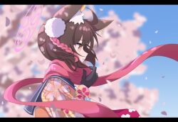 1girl animal_ear_fluff animal_ears blue_archive blue_sailor_collar blush brown_hair fox fox_girl halo highres izuna_(blue_archive) karon_(karon_cha) pink_halo red_scarf sailor_collar scarf school_uniform smile upper_body