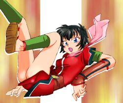 Rule 34 | 1girl, ass, black hair, blue eyes, breasts, gensou suikoden, gensou suikoden ii, kasumi (suikoden), lipstick, looking at viewer, makeup, medium breasts, ninja, onnaski, open mouth, scarf, short hair, skirt, solo