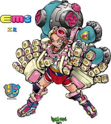 1girl brown_eyes character_name dolphin_shorts emi_(fighting_vipers) fighting_vipers fighting_vipers_2 gauntlets imai_toonz mechanical_hands official_art orange_hair sega short_hair shorts smile solo sticker_on_face stuffed_animal stuffed_toy teddy_bear