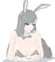 1girl black_hair blue_eyes breasts burn_the_witch cleavage large_breasts leotard long_hair mitsugu niihashi_noel playboy_bunny rabbit_ears solo