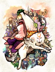 6+boys 6+girls amaterasu_(ookami) bad_id bad_pixiv_id beard camellia camille capcom character_request chun dog everyone facial_hair flower hakama hakama_skirt himiko_(ookami) issun japanese_clothes kaguya kaguya_(ookami) lika mask mr_orange multiple_boys multiple_girls ofuda onigiri_sensei ookami_(game) orime_(kau) otohime princess_fuse rao sakuya_(ookami) sazanka_(ookami) skirt susano susanoo_(ookami) sword tattoo tsubaki_(ookami) tsuzurao ushiwakamaru_(ookami) weapon wolf