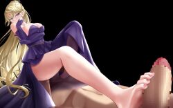 1girl animated barefoot black_background blonde_hair blue_eyes breasts censored cleavage clothed_female_nude_male dress elbow_gloves feet footjob gloves long_hair mosaic_censoring nude sda_lab sitting sitting_on_face sitting_on_person smile soles toes video