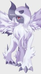 absol absurdres animal_focus claws closed_mouth commentary_request creatures_(company) game_freak gen_3_pokemon highres horns mega_absol mega_pokemon nintendo no_humans pokemer pokemon pokemon_(creature) red_eyes twitter_username wings