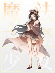 Rule 34 | 1girl, adjusting eyewear, ayiiiyiii, bow, bowtie, brooch, brown bow, brown bowtie, brown corset, brown hair, brown hat, brown shoes, brown skirt, bungou stray dogs, chinese commentary, closed mouth, commentary request, corset, curtained hair, dated, full body, genderswap, genderswap (mtf), glasses, hat, hat bow, high heels, highres, jewelry, knee blush, knees, long hair, magical girl, parted bangs, round eyewear, sakaguchi ango, shirt, shoes, signature, skirt, solo, thigh strap, very long hair, white shirt, wide sleeves, yellow eyes