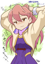 1girl absurdres android apocalypse_hotel braid brown_eyes character_request highres mighty999 pink_hair robot_girl shirt short_hair simple_background solo twin_braids twintails white_background yellow_shirt