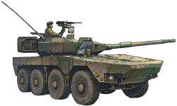 2boys armored_personnel_carrier armored_vehicle camouflage commentary_request gun helmet japan_ground_self-defense_force japan_self-defense_force machine_gun military military_combat_uniform military_uniform military_vehicle mitsubishi mitsubishi_electric mitsubishi_fusou mitsubishi_heavy_industries mitsubishi_motors motor_vehicle multiple_boys original simple_background tank type_16_maneuver_combat_vehicle weapon wheel white_background yaruz