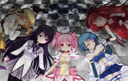 10s 5girls absurdres akemi_homura akemi_homura_(magical_girl) asazuki_kanai gloves highres kanai_amachi kaname_madoka kaname_madoka_(magical_girl) long_hair mahou_shoujo_madoka_magica mahou_shoujo_madoka_magica_(anime) miki_sayaka miki_sayaka_(magical_girl) multiple_girls pantyhose reaching sakura_kyoko sakura_kyoko_(magical_girl) short_hair thighhighs tomoe_mami tomoe_mami_(magical_girl) twintails