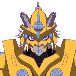 Rule 34 | appmon, armor, blue eyes, bootmon, digimon, full armor, highres, simple background, solo, white hair