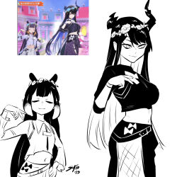 Rule 34 | 2girls, asymmetrical horns, black hair, blue hair, blunt bangs, blush, colored inner hair, dancing, demon horns, gradient hair, highres, hololive, hololive english, horns, long hair, long sleeves, low wings, microphone, midriff, multicolored hair, multiple girls, navel, nerissa ravencroft, ninomae ina&#039;nis, orange hair, pointy ears, purple hair, red eyes, reference inset, shorts, sidelocks, sparkle, sytokun, tentacle hair, two-tone hair, uneven horns, very long hair, virtual youtuber, wings