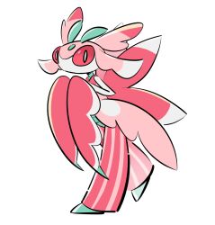 1girl antennae arthropod_girl arthropod_limbs colored_sclera colored_skin furry game_freak gen_7_pokemon highres june_buns looking_at_viewer lurantis mantis_girl monster_girl multicolored_skin nintendo no_mouth orchid_mantis pink_skin plant_girl pokemon pokemon_(creature) praying_mantis red_sclera solo striped_clothes white_background white_skin