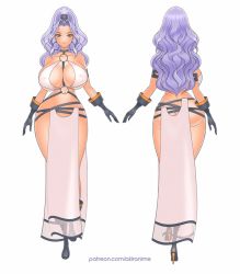 1girl akiranime animated animated_gif ass ass_shake bouncing_breasts breasts butt_crack cleavage curvy female_focus full_body gensou_suikoden gensou_suikoden_iv gloves gluteal_fold high_heels huge_breasts jeane_(suikoden) long_hair looking_at_viewer navel solo walking wide_hips