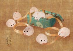 Rule 34 | animal, animal focus, commentary, english commentary, faux traditional media, hamster, no humans, original, otamashimai, ribbon, tin (container), translation request, whiskers, yellow ribbon