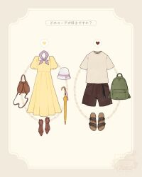alternate_costume bag contemporary dress highres jane_porter meecosme no_humans sandals shirt shoes simple_background tagme tarzan_(disney) tarzan_(disney_movie) umbrella yellow_dress