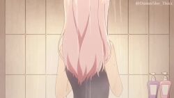 animated anime_screenshot bath blue_one-piece_swimsuit bouncing_breasts breast_press breasts cleavage collarbone damnshe_thicc fujiwara_chika hanging_breasts kaguya-sama_wa_kokurasetai_~tensai-tachi_no_renai_zunousen~ long_hair medium_breasts medium_hair nipples nude_filter one-piece_swimsuit open_mouth pink_hair school_swimsuit shiny_skin sound steam swimsuit third-party_edit undressing video water wet