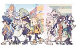 2boys 6+girls :d agent_3_(splatoon) agent_3_(splatoon_3) agent_8_(splatoon) bandaged_arm bandages baseball_cap black_dress black_footwear black_gloves black_hair black_pants black_pantyhose blonde_hair blue_hair blue_hat bodysuit boots border bow-shaped_hair callie_(alterna)_(splatoon) callie_(splatoon) cap&#039;n_cuttlefish captain_3_(splatoon) closed_eyes colored_skin colored_tips commentary_request computer cross-laced_footwear crown dark-skinned_female dark_skin dedf1sh dress drone earrings eyebrow_cut flip-flops floating food food_on_head furrowed_brow gloves green_skin grey_hair gun hat headphones headphones_over_headwear hero_shot_(splatoon_3) high_heel_boots high_heels highres holding holding_gun holding_laptop holding_umbrella holding_weapon hoop_earrings inkling inkling_boy inkling_player_character jacket jewelry ladder laptop long_hair marie_(alterna)_(splatoon) marie_(splatoon) marina_(damp_socks_feat._off_the_hook)_(splatoon) marina_(splatoon) mole mole_under_eye multicolored_hair multiple_boys multiple_girls nintendo non-humanoid_robot object_on_head octo_shot_(splatoon) octoling octoling_girl octoling_player_character open_mouth orange_jacket orange_pants orange_suit outside_border pants pantyhose parted_lips peaked_cap pearl_(splatoon) pearl_drone_(splatoon) print_headwear red-tinted_eyewear red_hair robot sandals sanitized_(splatoon) shoes sleeveless sleeveless_bodysuit smallfry_(splatoon) smile socks sol_1018 splatoon_(series) splatoon_3 splatoon_3:_side_order squid squidbeak_splatoon star-shaped_pupils star_(symbol) strapless strapless_dress sunglasses sushi symbol-shaped_pupils teeth tentacle_hair thick_eyebrows tinted_eyewear torn_clothes torn_pants two-tone_hair umbrella upper_teeth_only walking weapon white_bodysuit white_border white_footwear white_hair white_jacket white_pantyhose white_socks yawning yellow_boots yellow_eyes yellow_jacket