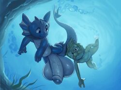 2boys apis blonde_hair character_request completely_nude dunsparce furry gen_2_pokemon goggles huge_penis huge_testicles merman monster_boy multiple_boys nintendo nude penis pokemon pokemon_(creature) shota small_penis swimming tail testicles underwater