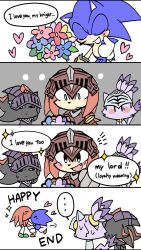 ... 1girl 3boys absurdres armor black_fur blaze_the_cat blue_fur blush bouquet english_text fang flower furry furry_female furry_male gawain_(sonic) heart helm helmet highres holding holding_bouquet knuckles_the_echidna lancelot_(sonic) multiple_boys multiple_girls open_mouth percival_(sonic) purple_fur red_fur shadow_the_hedgehog simple_background sonic_(series) sonic_and_the_black_knight sonic_the_hedgehog speech_bubble takodoridori yaoi