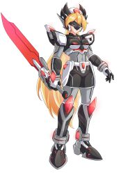1girl absurdres alternate_costume armor armored_boots belt biometal black_zero_(mega_man) blonde_hair body_armor bodystocking boots breasts chest_jewel commission commissioner_upload elbow_gloves elf_(mega_man_zx_prequel) energy_sword forehead_jewel gauntlets gloves green_eyes hair_down helmet high_heel_boots high_heels highres holding holding_weapon knee_boots knee_pads long_hair looking_at_viewer mechanical_ears mega_man_(series) mega_man_zx neon_lights non-web_source petite shorts shoulder_armor small_breasts sword thighs transparent_background uta_guipiy weapon zero_(mega_man)