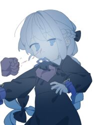 Rule 34 | 1boy, 1girl, aimpoleume, blood, blood on hands, clenched hand, clothes grab, collar grab, neckwear grab, nosebleed, original, punching, ryona, tearing up