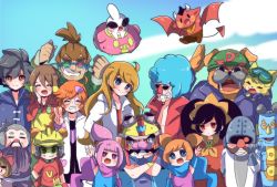 18-volt 5-volt 9-volt abs afro ahoge ana_(warioware) ashley_(warioware) black_hair blonde_hair blue_eyes blue_hair blush bow brown_hair child closed_eyes coat commentary_request demon dr._crygor dribble_(warioware) everyone facial_hair fronk glasses goggles hair_bow hair_ornament hair_ribbon hair_tie hairclip happy helmet heterochromatic_eyewear heterochromia highres jacket jimmy_t_(warioware) kat_(warioware) lab_coat long_hair lulu_(warioware) master_mantis meiwari mike_(warioware) mona_(warioware) mustache nintendo orange_hair orbulon outdoors penny_crygor ponytail purple_eyes purple_hair red_(warioware) red_eyes ribbon shirt skull smile spitz standing tail tinted_eyewear twintails v wario warioware waving white_coat wings young_cricket