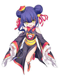 1girl absurdres blush chinese_clothes deatheach double_bun eyepatch female_focus hair_bun hair_ribbon hat highres jashin-chan_dropkick kyon-kyon_(jashin-chan_dropkick) lamia long_hair medical_eyepatch monster_girl panda poker_face qingdai_guanmao ran-ran ribbon solo very_long_hair yellow_eyes