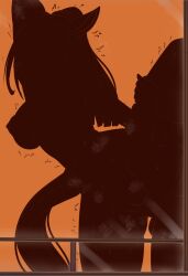 1boy 1girl anal animal_ears breasts character_request commission copyright_request cowboy_shot fuzzlogik heart hetero high_ponytail highres large_breasts long_hair motion_lines nipples orange_background ponytail pussy sex silhouette simple_background solo_focus standing standing_on_one_leg standing_sex trembling very_long_hair window