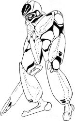 1980s_(style) assault_visor cable choujikuu_seiki_orguss lineart mecha mecha_focus miyatake_kazutaka monochrome mu_(orguss) official_art oldschool orguss plasma_cannon production_art retro_artstyle robot scan science_fiction taii traditional_media white_background