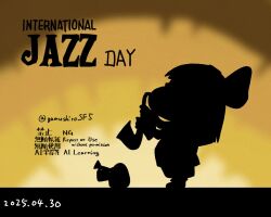 1girl ainu_clothes chibi english_text fingerless_gloves from_side gloves hair_ribbon instrument legs long_hair mamahaha music nakoruru pants playing_instrument ribbon samurai_spirits saxophone snk the_king_of_fighters thighs trumpet