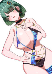 Rule 34 | 1girl, breasts, dead or alive, dead or alive 6, dead or alive xtreme, dead or alive xtreme venus vacation, green hair, highres, huge breasts, nishisan (mikurosu), swimsuit, tagme, tamaki (doa)