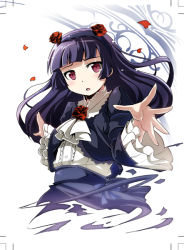 1girl black_hair dress foreshortening gokou_ruri gothic_lolita hand_up kubocha lolita_fashion long_hair ore_no_imouto_ga_konna_ni_kawaii_wake_ga_nai pantyhose red_eyes